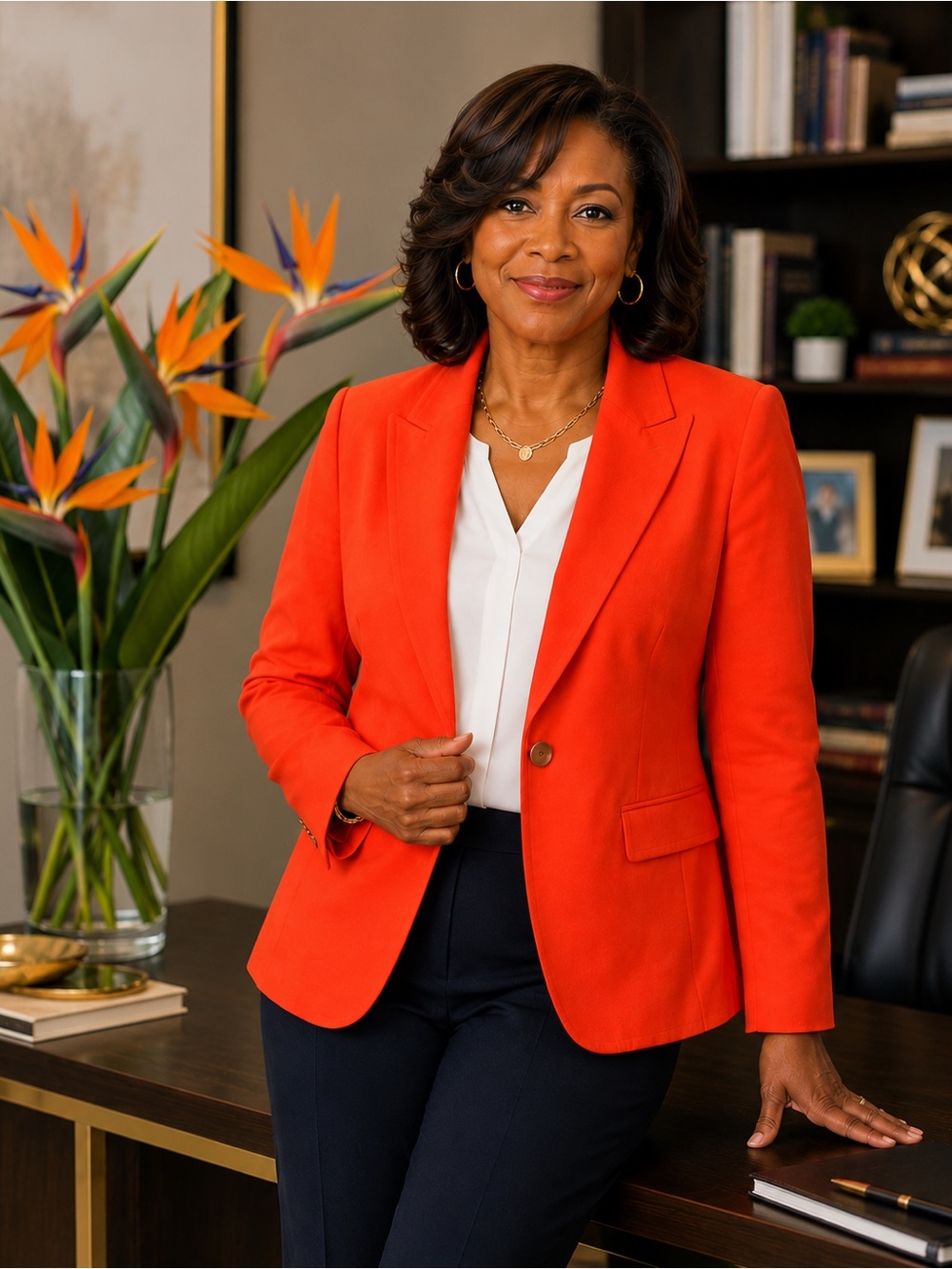 Classic Women's Red Blazer Jacket - Tailored Single-Button